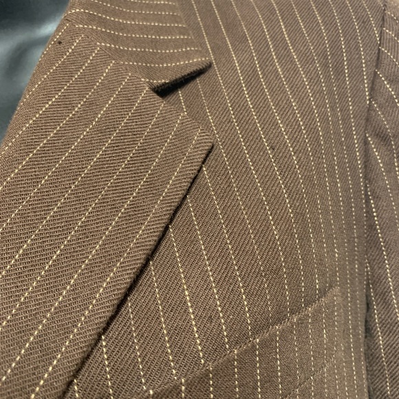 Chaps Brown Pinstripe Pantsuit Linen Blend Classic Business Office - Picture 4 of 10